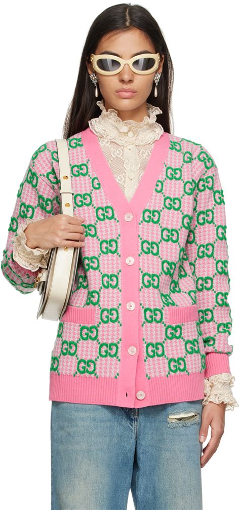 pink gucci sweater women's|Gucci pink and green cardigan.